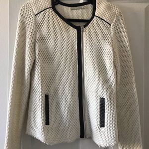 Townsen White Tweed Jacket with Leather Accents